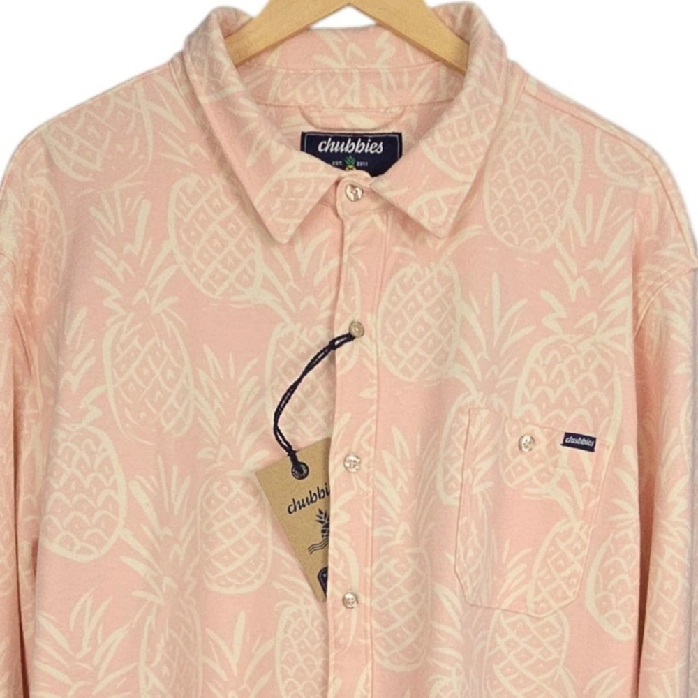 Chubbies Flannel Overshirt Mens XL Pink White Button Down Pineapple Flannel NWT
